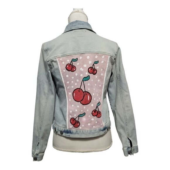 Time And Tru Jean Jacket Medium Cherries Polka Dot - Picture 1 of 9
